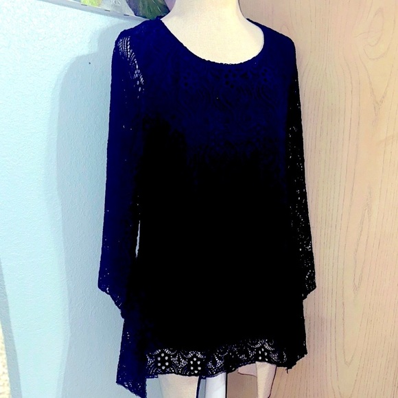 Brittney Black Tops - Elegant navy blue Lace Women's Top